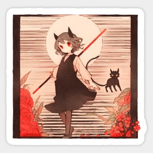 Paper Illustration of Devil Girl Sticker